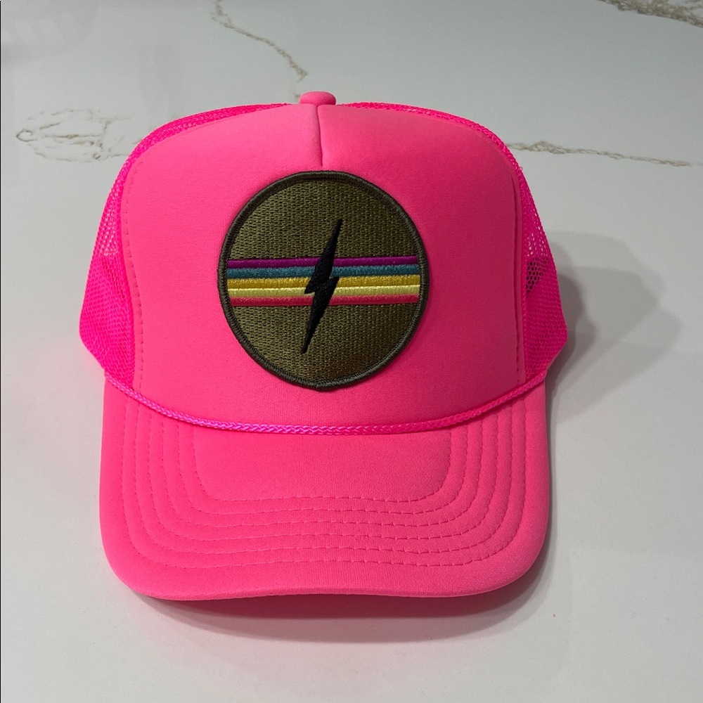 NWT Friday Feelin Electric Rainbow Trucker Hat in Pink